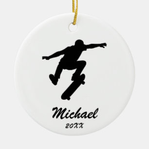 Modern Trendy Personalized skateboarder Ceramic Ornament