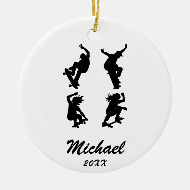 Modern Trendy Personalized skateboarder            Ceramic Ornament (Front)