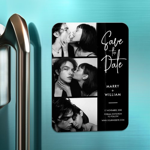 Modern trendy photo booth script save the date magnet