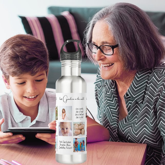 Modern Trendy Photo Collage Best Grandma Ever      Stainless Steel Water Bottle (Creator Uploaded)