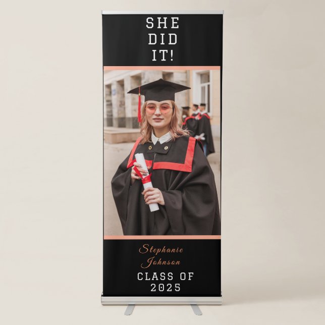 Modern Trendy Photo Collage Graduation Retractable Banner (Front)