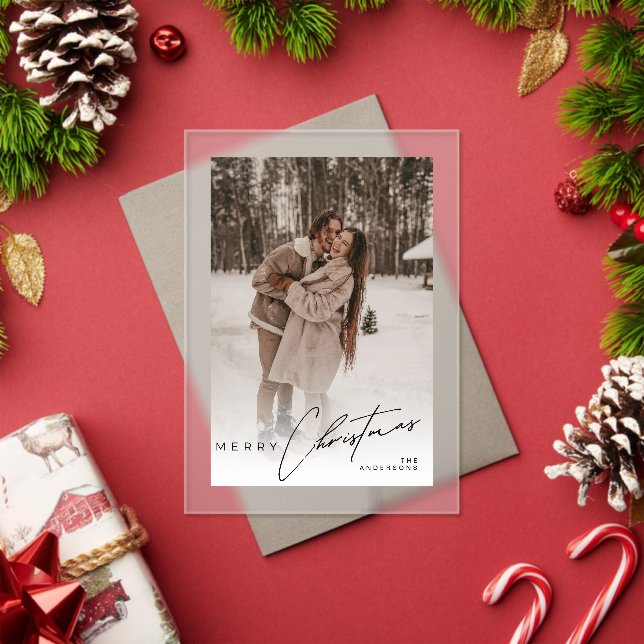 Modern Trendy Photo Elegant Script Christmas Card Acrylic Invitations (Insitu (Holiday))
