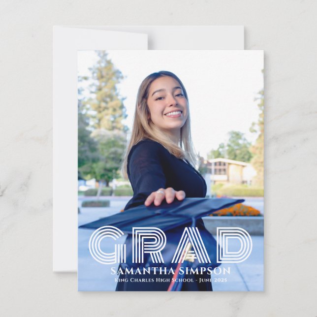 Modern Trendy Photo Graduation Announcement Card (Front)