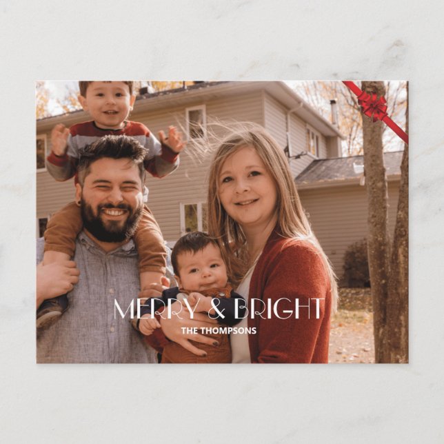 Modern Trendy Photo Merry and Bright Christmas  Holiday Postcard (Front)
