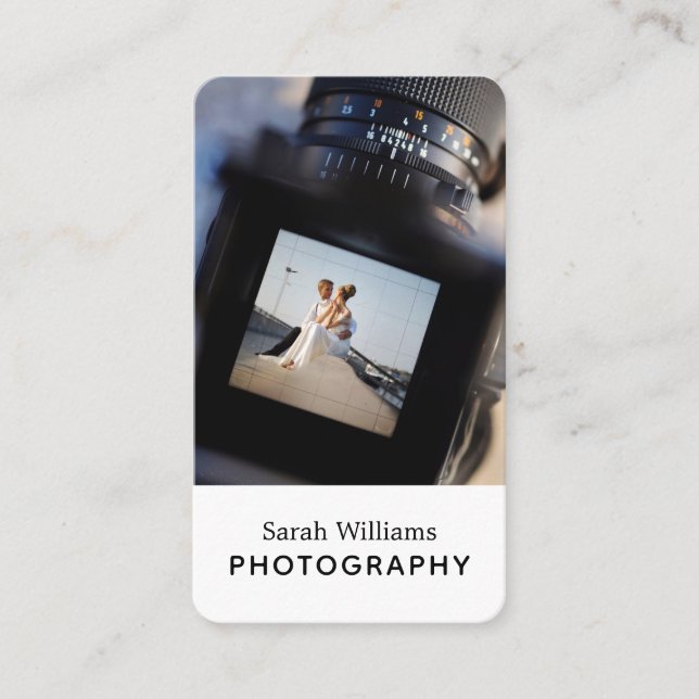Modern Trendy Photographer Vertical Business Card (Front)