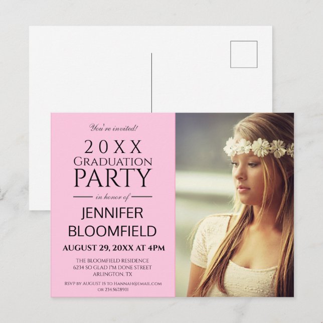 MODERN TRENDY PINK 2025 GRADUATION INVITATION POSTCARD (Front/Back)