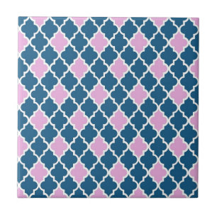 modern, trendy pink and navy blue quatrefoil ceramic tile