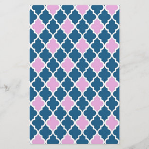 modern, trendy pink and navy blue quatrefoil stationery