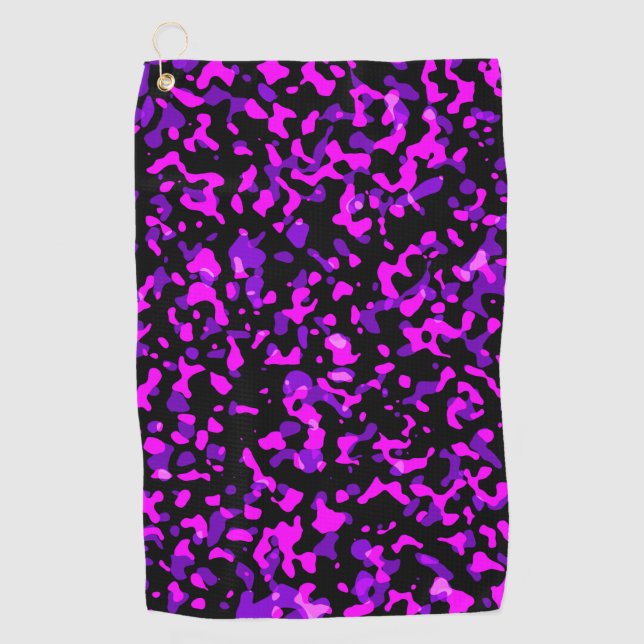 Modern Trendy Pink and Purple Camouflage Pattern Golf Towel (Front)