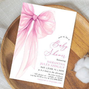 Modern Trendy Pink Bow Baby Shower Invitation