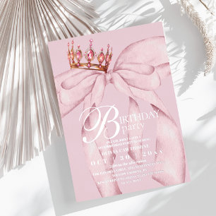  Modern Trendy Pink Bow Birthday Party Foil Invitation