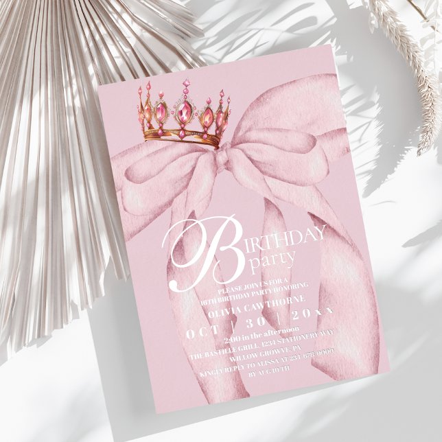  Modern Trendy Pink Bow Birthday Party Foil Invitation (Creator Uploaded)