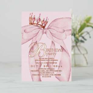  Modern Trendy Pink Bow Birthday Party Foil Invitation