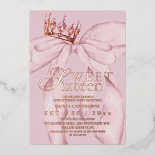  Modern & Trendy Pink Bow Sweet 16 Birthday  Foil Invitation