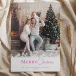 Modern Trendy Pink Christmas Photo Snowflakes  Holiday Card<br><div class="desc">Celebrate the season with our Modern Trendy Merry Christmas One Photo Holiday Card, featuring a chic pink script design. This stylish card allows you to showcase a favorite photo, adding a personal touch to your holiday greetings. The contemporary pink script adds a playful yet elegant flair, perfect for spreading festive...</div>