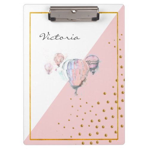 Modern Trendy Pink Colored Balloon Add Your Name Clipboard