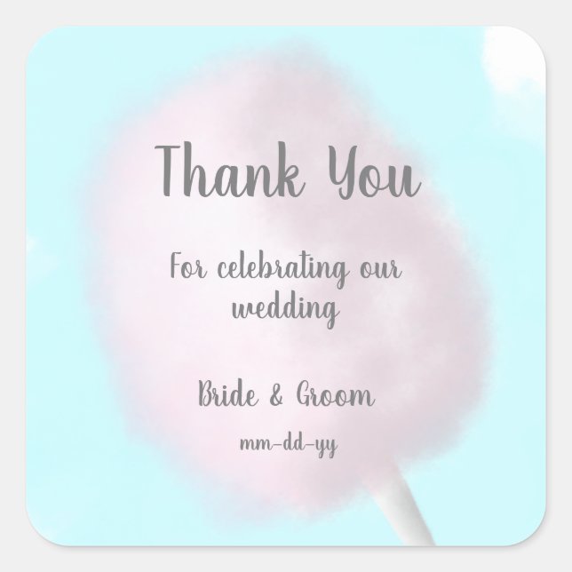 Modern Trendy Pink Cotton Candy Wedding Favor Bag Square Sticker (Front)