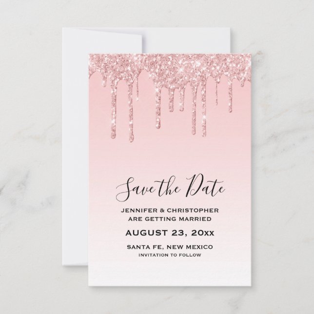 Modern Trendy Pink Faux Glitter Wedding Save The Date (Front)