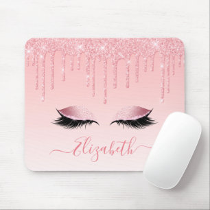 Modern Trendy Pink Glitter Lashes Stylish Script Mouse Pad