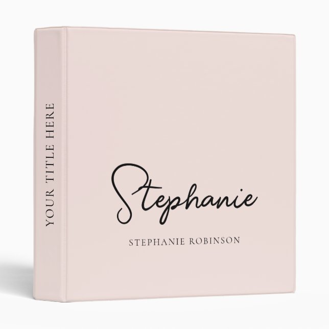 Modern Trendy Pink Monogram Name Script  3 Ring Binder (Front/Spine)
