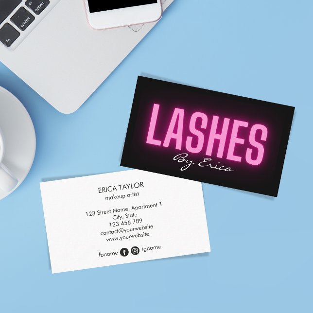 Modern Trendy Pink Neon Lashes Beauty Business Car Business Card (Creator Uploaded)