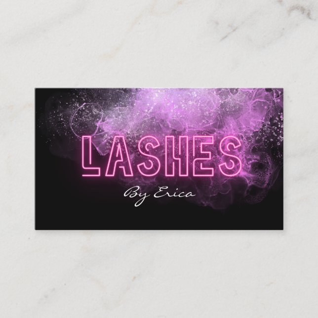 Modern Trendy Pink Neon Lashes Beauty Business Car Business Card (Front)