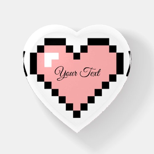 Modern Trendy Pink Pixel Heart Personalized Paperweight