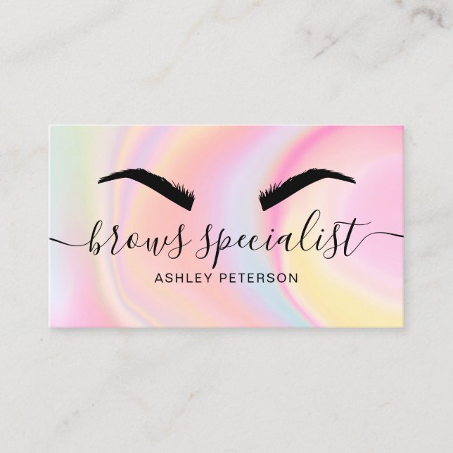 Modern trendy pink rainbow unicorn marble brows business card (Front)