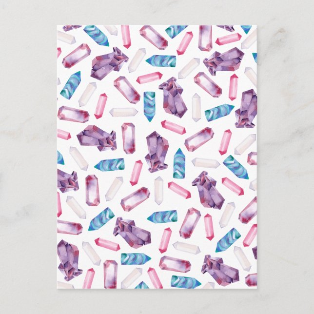 Modern trendy pink teal watercolor crystals postcard (Front)