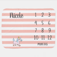 Modern Trendy Pink Unicorn Monthly Milestone Baby Blanket