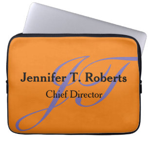 Modern trendy plain gray script monogram laptop sleeve