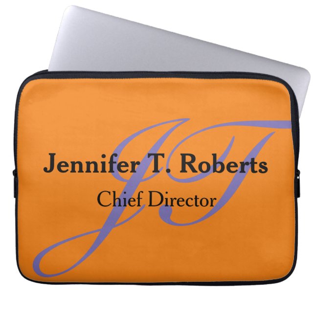 Modern trendy plain gray script monogram laptop sleeve (Front)