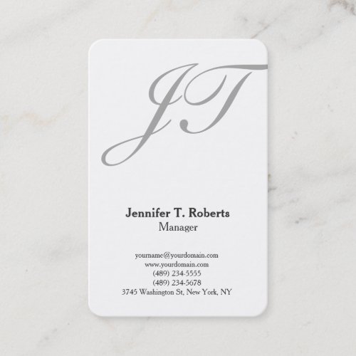 Modern trendy plain grey script monogram business card