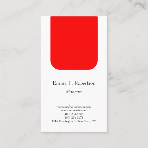 Modern trendy plain simple minimalist red white business card
