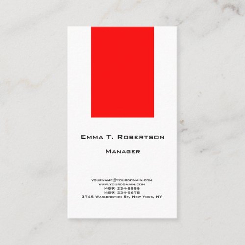 Modern trendy plain simple minimalist red white business card