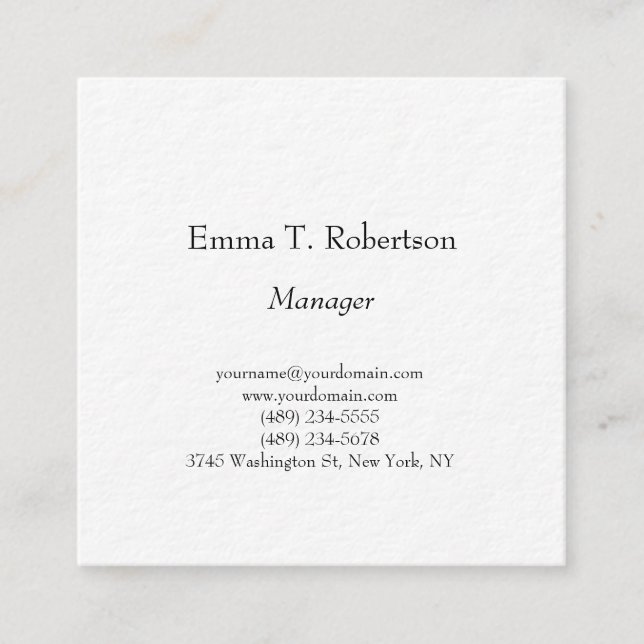 Modern trendy plain simple minimalist thick square square business card (Front)