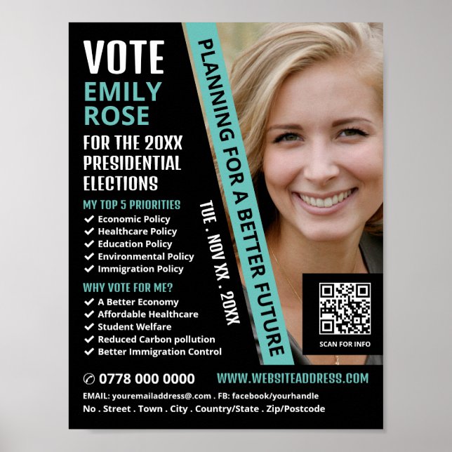 Modern Trendy Political Campaigner Advertising Poster (Front)