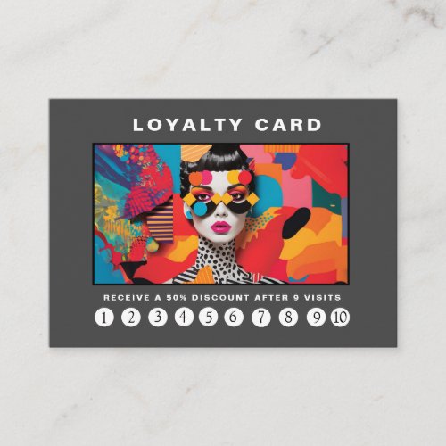 Modern trendy pop art Loyalty 10 Salon Business Card