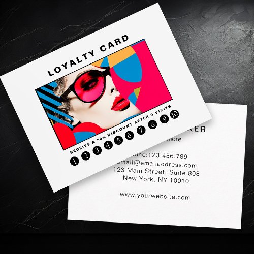 Modern trendy pop art Loyalty 10 Salon Business Card