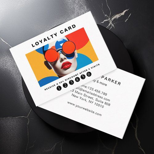 Modern trendy pop art Loyalty 5 Salon Business Card