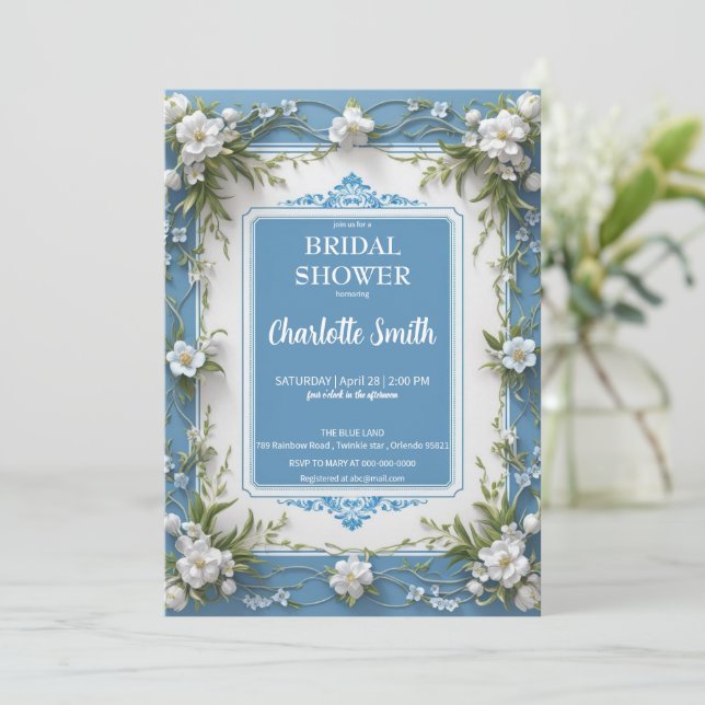 Modern trendy Porcelain chinoiserie bridal shower Invitation (Standing Front)