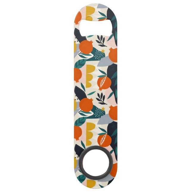Modern Trendy Preppy Chic Apricot and Leaves Bar Key (Front)