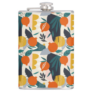 Modern Trendy Preppy Chic Apricot and Leaves Flask