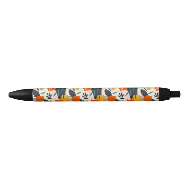 Modern Trendy Preppy Chic Apricot and Leaves Pen (Front)