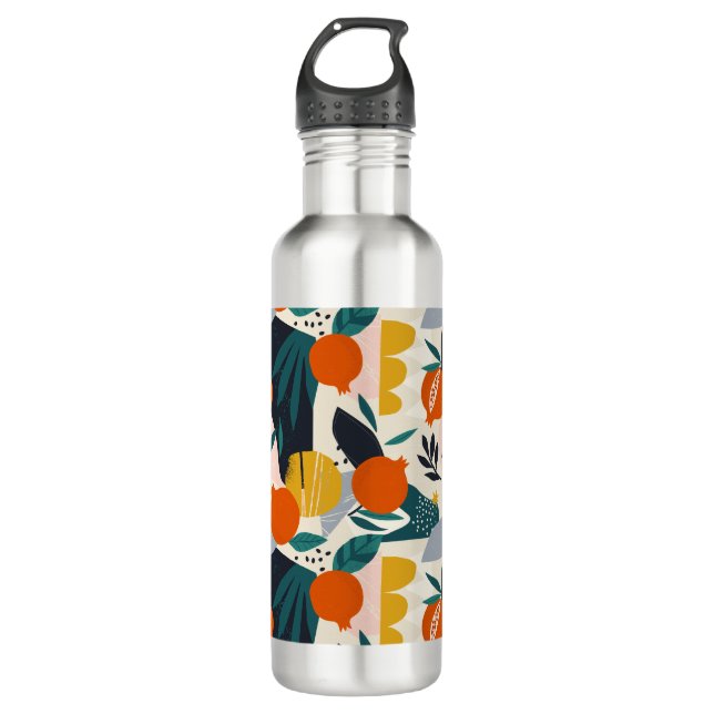 Modern Trendy Preppy Chic Apricot and Leaves Stainless Steel Water Bottle (Front)