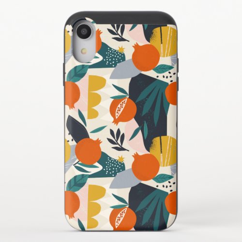 Modern Trendy Preppy Chic Apricot and Leaves iPhone XR Slider Case