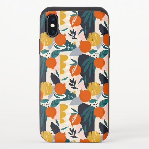 Modern Trendy Preppy Chic Apricot and Leaves iPhone X Slider Case