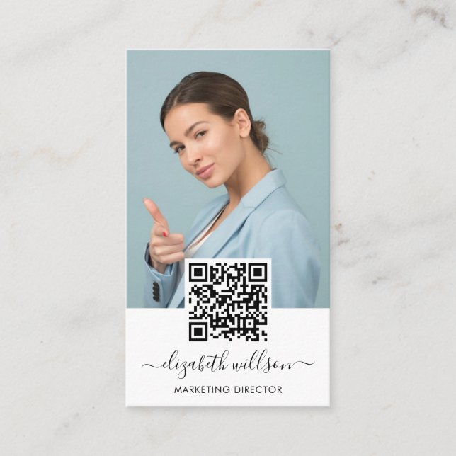 Modern Trendy Professional QR Code Photo Business Card (Front)