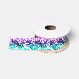 Modern Trendy Purple and Teal Fractal Geo Satin Ribbon