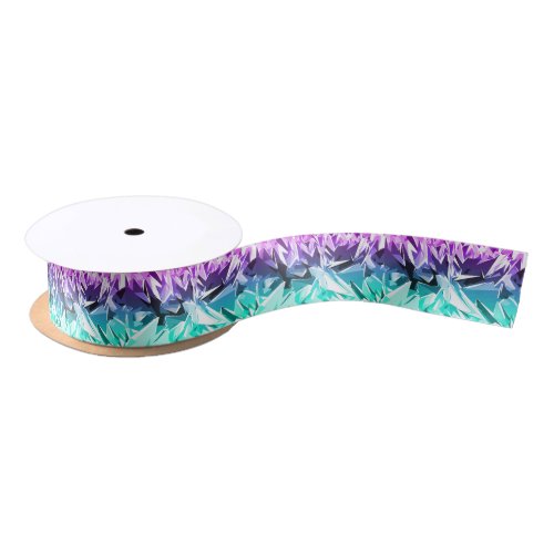 Modern Trendy Purple and Teal Fractal Geo Satin Ribbon